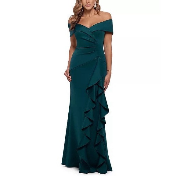 Xscape Women's Ruffled Off-The-Shoulder Dress Gown Sz 6‎ NWT $289 - Picture 1 of 5